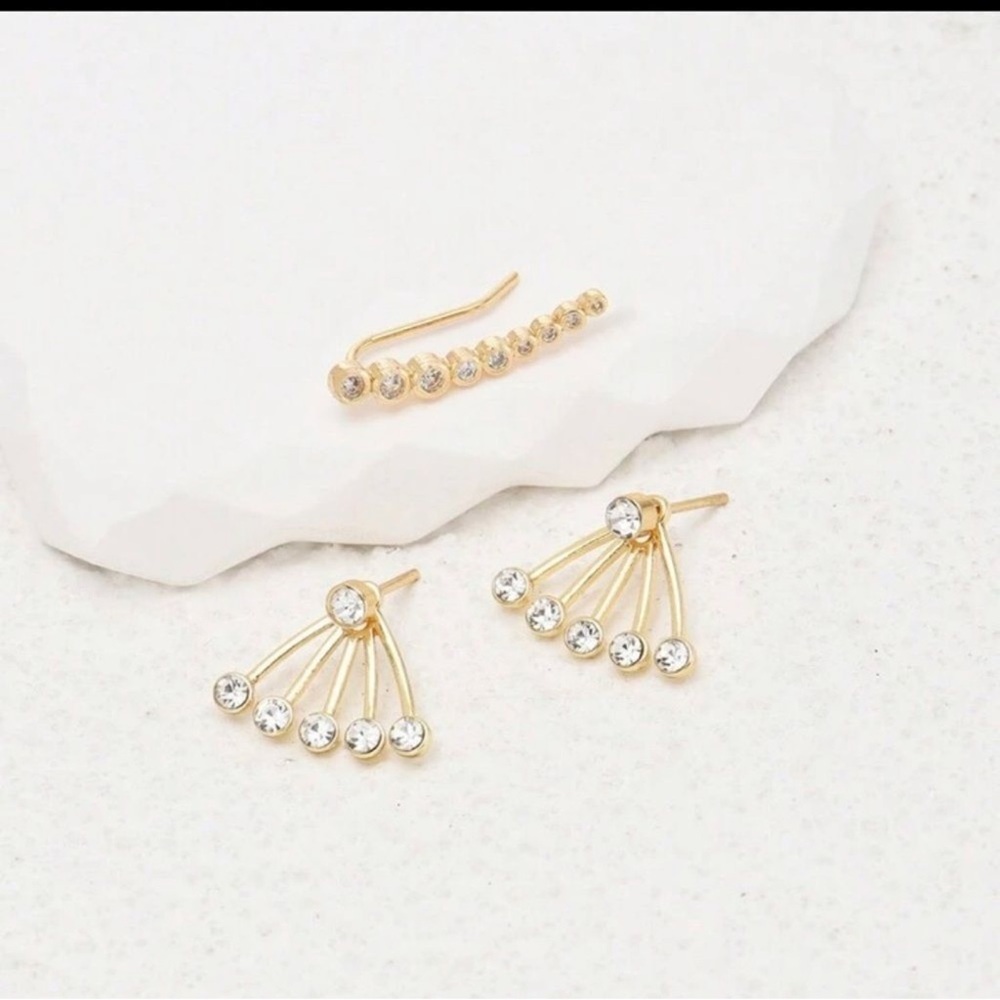 Gold Rhinestone 3-Piece Bar Earring Set | - Picture 2 of 3